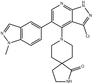 2,8-Diazaspiro[4.5]decan-1-one, 8-[3-chloro-5-(1-methyl-1H-indazol-5-yl)-1H-pyrazolo[3,4-b]pyridin-4-yl]- Struktur