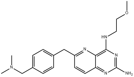 6-[[4-[(Dimethylamino)methyl]phenyl]methyl]-N4-(2-methoxyethyl)pyrido[3,2-d]pyrimidine-2,4-diamine Struktur