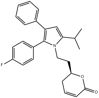 2H-Pyran-2-one, 6-[2-[2-(4-fluorophenyl)-5-(1-methylethyl)-3-phenyl-1H-pyrrol-1-yl]ethyl]-5,6-dihydro-, (6S)- Struktur