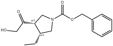 rel-Phenylmethyl (3R,4S)-3-ethyl-4-(2-hydroxyacetyl)-1-pyrrolidinecarboxylate Struktur