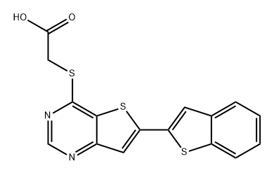 Acetic acid, 2-[(6-benzo[b]thien-2-ylthieno[3,2-d]pyrimidin-4-yl)thio]- Struktur