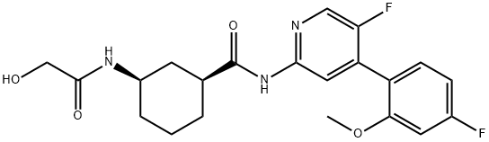 Cyclohexanecarboxamide, N-[5-fluoro-4-(4-fluoro-2-methoxyphenyl)-2-pyridinyl]-3-[(2-hydroxyacetyl)amino]-, (1S,3R)- Struktur