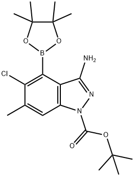 1H-Indazole-1-carboxylic acid, 3-amino-5-chloro-6-methyl-4-(4,4,5,5-tetramethyl-1,3,2-dioxaborolan-2-yl)-, 1,1-dimethylethyl ester Struktur