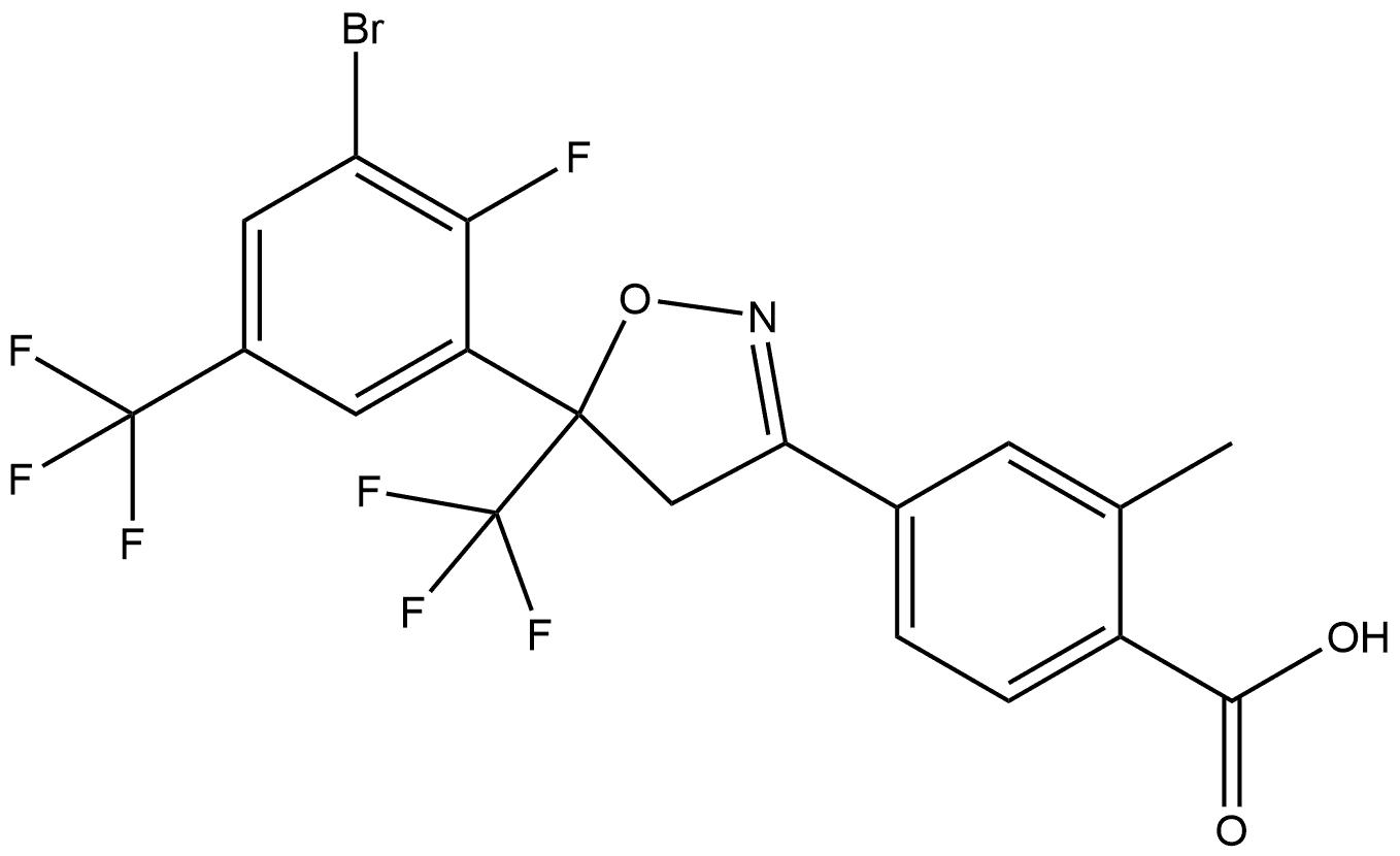 4-[5-[3-bromo-2-fluoro-5-(trifluoromethyl)phenyl]-5-(trifluoromethyl)-4H-isoxazol-3-yl]-2-methylbenzoic acid Struktur