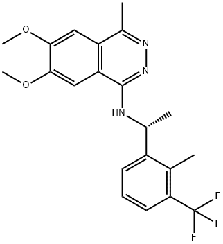 1-Phthalazinamine, 6,7-dimethoxy-4-methyl-N-[(1R)-1-[2-methyl-3-(trifluoromethyl)phenyl]ethyl]- Struktur