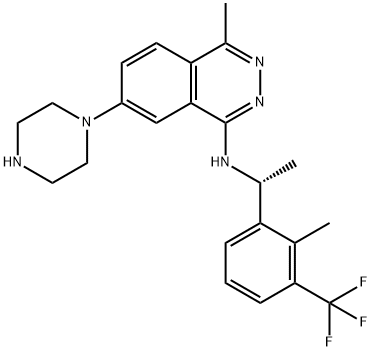 1-Phthalazinamine, 4-methyl-N-[(1R)-1-[2-methyl-3-(trifluoromethyl)phenyl]ethyl]-7-(1-piperazinyl)- Struktur