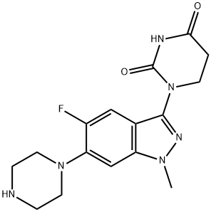 1-[5-Fluoro-1-methyl-6-(1-piperazinyl)-1H-indazol-3-yl]dihydro-2,4(1H,3H)-pyrimidinedione Struktur