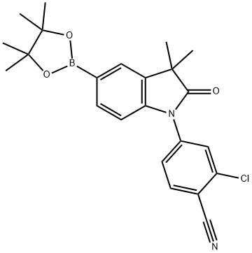 Benzonitrile, 2-chloro-4-[2,3-dihydro-3,3-dimethyl-2-oxo-5-(4,4,5,5-tetramethyl-1,3,2-dioxaborolan-2-yl)-1H-indol-1-yl]- Struktur