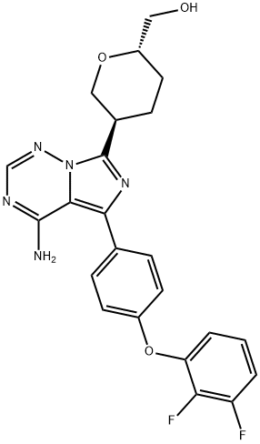 (2S,5S)-5-[4-Amino-5-[4-(2,3-difluorophenoxy)phenyl]imidazo[5,1-f][1,2,4]triazin-7-yl]tetrahydro-2H-pyran-2-methanol Struktur