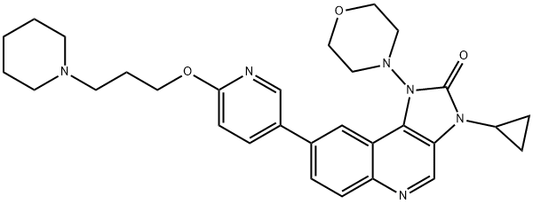 2H-Imidazo[4,5-c]quinolin-2-one, 3-cyclopropyl-1,3-dihydro-1-(4-morpholinyl)-8-[6-[3-(1-piperidinyl)propoxy]-3-pyridinyl]- Struktur