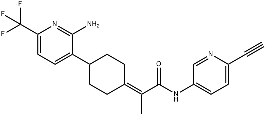 Propanamide, 2-[4-[2-amino-6-(trifluoromethyl)-3-pyridinyl]cyclohexylidene]-N-(6-ethynyl-3-pyridinyl)- Struktur