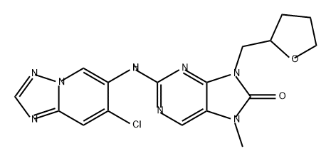 8H-Purin-8-one, 2-[(7-chloro[1,2,4]triazolo[1,5-a]pyridin-6-yl)amino]-7,9-dihydro-7-methyl-9-[(tetrahydro-2-furanyl)methyl]- Struktur