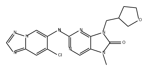 8H-Purin-8-one, 2-[(7-chloro[1,2,4]triazolo[1,5-a]pyridin-6-yl)amino]-7,9-dihydro-7-methyl-9-[(tetrahydro-3-furanyl)methyl]- Struktur