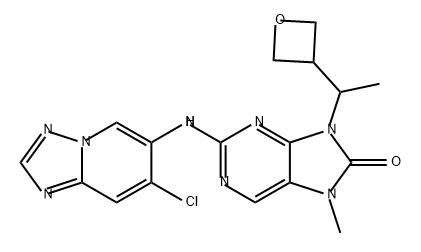 8H-Purin-8-one, 2-[(7-chloro[1,2,4]triazolo[1,5-a]pyridin-6-yl)amino]-7,9-dihydro-7-methyl-9-[1-(3-oxetanyl)ethyl]- Struktur