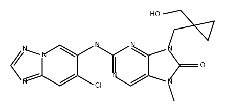 8H-Purin-8-one, 2-[(7-chloro[1,2,4]triazolo[1,5-a]pyridin-6-yl)amino]-7,9-dihydro-9-[[1-(hydroxymethyl)cyclopropyl]methyl]-7-methyl- Struktur