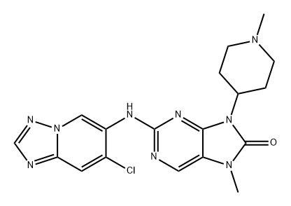 8H-Purin-8-one, 2-[(7-chloro[1,2,4]triazolo[1,5-a]pyridin-6-yl)amino]-7,9-dihydro-7-methyl-9-(1-methyl-4-piperidinyl)- Struktur