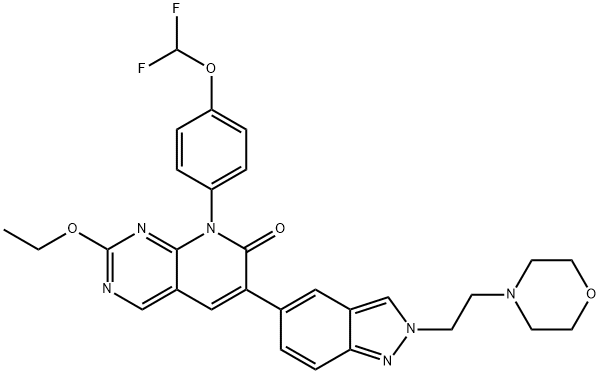 Pyrido[2,3-d]pyrimidin-7(8H)-one, 8-[4-(difluoromethoxy)phenyl]-2-ethoxy-6-[2-[2-(4-morpholinyl)ethyl]-2H-indazol-5-yl]- Struktur