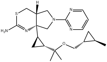 Pyrrolo[3,4-d][1,3]thiazin-2-amine, 4,4a,5,6,7,7a-hexahydro-7a-[(1R,2R)-2-[1-methyl-1-[[(1R,2R)-2-methylcyclopropyl]methoxy]ethyl]cyclopropyl]-6-(2-pyrimidinyl)-, (4aR,7aR)- Struktur