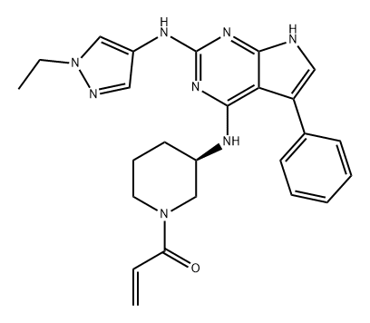 2-Propen-1-one, 1-[(3R)-3-[[2-[(1-ethyl-1H-pyrazol-4-yl)amino]-5-phenyl-7H-pyrrolo[2,3-d]pyrimidin-4-yl]amino]-1-piperidinyl]- Struktur