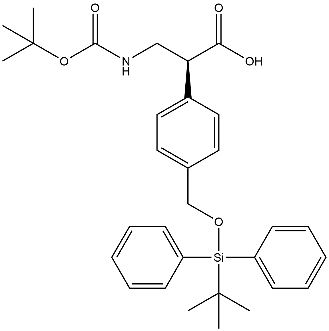 (αS)-α-[[[(1,1-Dimethylethoxy)carbonyl]amino]methyl]-4-[[[(1,1-dimethylethyl)diphenylsilyl]oxy]methyl]benzeneacetic acid Struktur