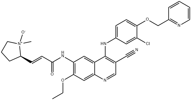 2-Propenamide, N-[4-[[3-chloro-4-(2-pyridinylmethoxy)phenyl]amino]-3-cyano-7-ethoxy-6-quinolinyl]-3-[(2R)-1-methyl-1-oxido-2-pyrrolidinyl]-, (2E)- Struktur