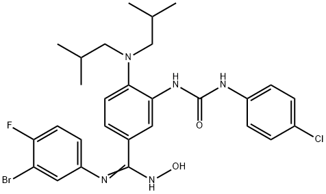 Benzenecarboximidamide, 4-[bis(2-methylpropyl)amino]-N'-(3-bromo-4-fluorophenyl)-3-[[[(4-chlorophenyl)amino]carbonyl]amino]-N-hydroxy- Struktur