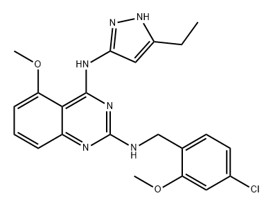 2,4-Quinazolinediamine, N2-[(4-chloro-2-methoxyphenyl)methyl]-N4-(5-ethyl-1H-pyrazol-3-yl)-5-methoxy- Struktur