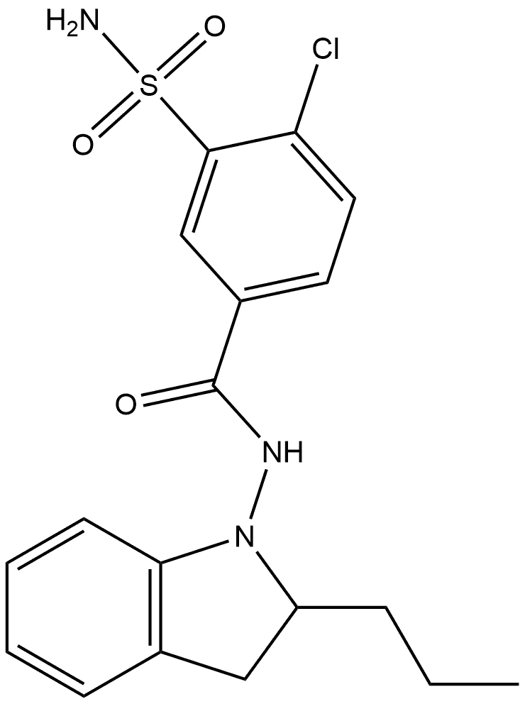 3-(Aminosulfonyl)-4-chloro-N-(2,3-dihydro-2-propyl-1H-indol-1-yl)benzamide Struktur