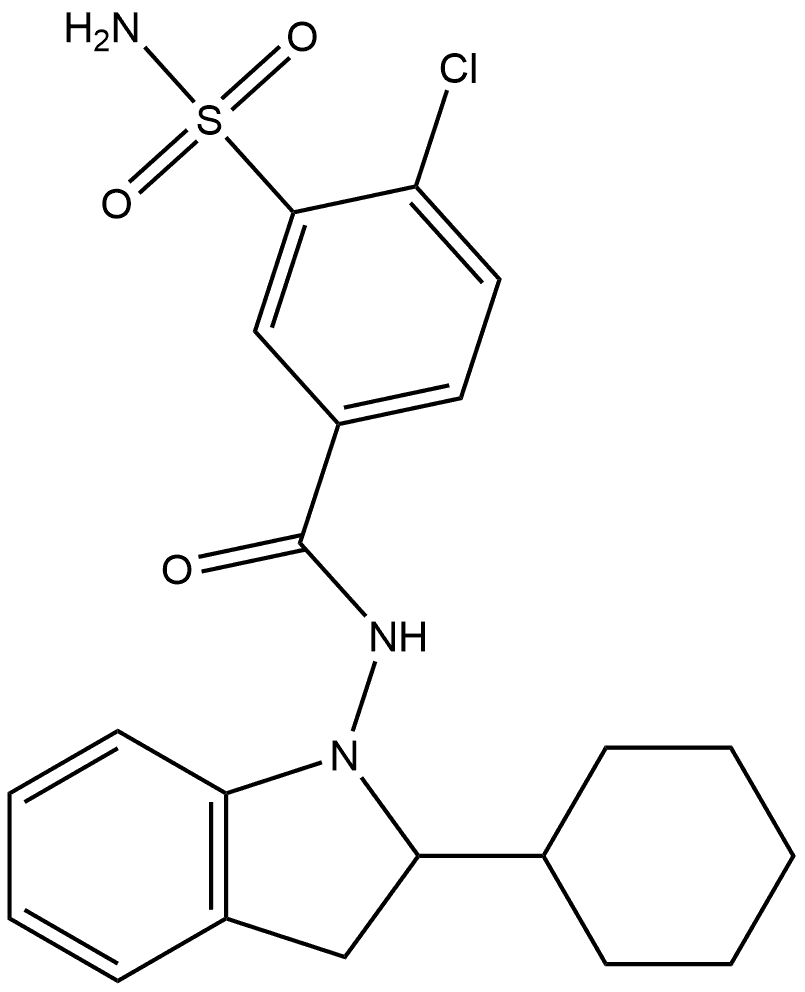 3-(Aminosulfonyl)-4-chloro-N-(2-cyclohexyl-2,3-dihydro-1H-indol-1-yl)benzamide Struktur