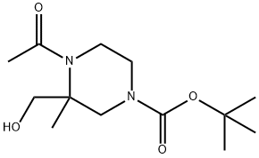 1,1-Dimethylethyl 4-acetyl-3-(hydroxymethyl)-3-methyl-1-piperazinecarboxylate Struktur