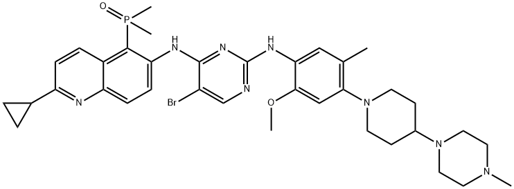 2,4-Pyrimidinediamine, 5-bromo-N4-[2-cyclopropyl-5-(dimethylphosphinyl)-6-quinolinyl]-N2-[2-methoxy-5-methyl-4-[4-(4-methyl-1-piperazinyl)-1-piperidinyl]phenyl]- Struktur