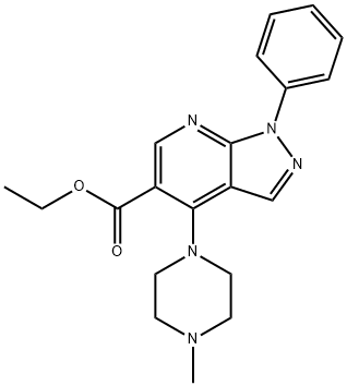 1H-Pyrazolo[3,4-b]pyridine-5-carboxylic acid, 4-(4-methyl-1-piperazinyl)-1-phenyl-, ethyl ester Struktur