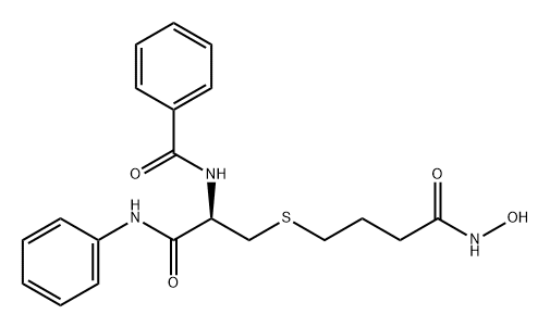 Benzamide, N-[(1R)-1-[[[4-(hydroxyamino)-4-oxobutyl]thio]methyl]-2-oxo-2-(phenylamino)ethyl]- Struktur