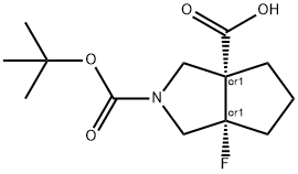 Cyclopenta[c]pyrrole-2,3a(1H,4H)-dicarboxylic acid, 6a-fluorotetrahydro-, 2-(1,1-dimethylethyl) ester, (3aR,6aS)-rel- Struktur