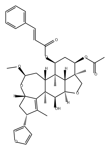 2-Propenoic acid, 3-phenyl-, (2R,3aS,5R,6aR,6bR,7S,9R,9aR,11aR,11bR,12S,12aR)-9-(acetyloxy)-2-(3-furanyl)-3,3a,6,6a,6b,7,8,9,9a,10,11a,11b,12,12a-tetradecahydro-12-hydroxy-5-methoxy-1,6b,9a,12a-tetramethyl-2H,5H-cyclopent[a]isobenzofuro[7,1-gh][3]benzoxepin-7-yl ester, (2E)- Struktur