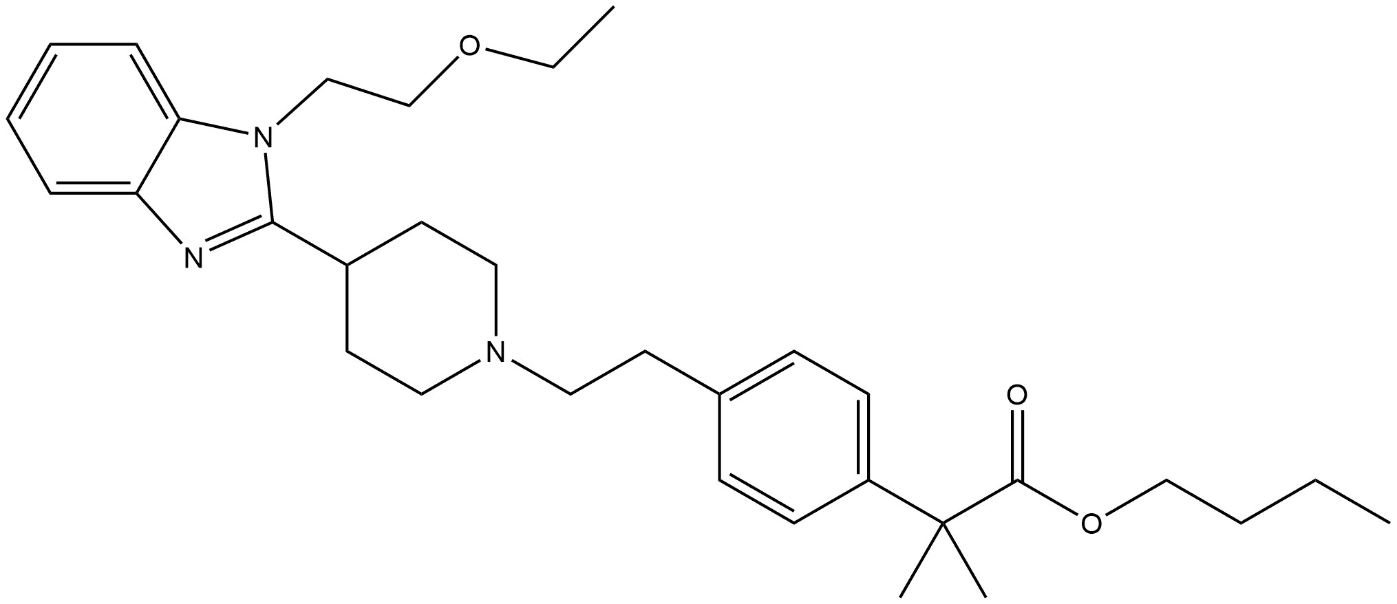 Butyl 4-[2-[4-[1-(2-ethoxyethyl)-1H-benzimidazol-2-yl]-1-piperidinyl]ethyl]-α,α-dimethylbenzeneacetate Struktur