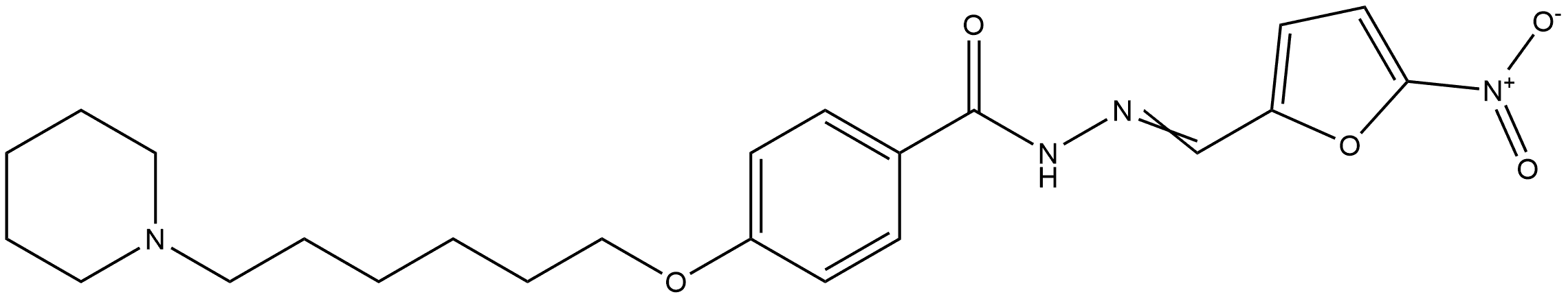 4-[[6-(1-Piperidinyl)hexyl]oxy]benzoic acid 2-[(5-nitro-2-furanyl)methylene]hydrazide Struktur