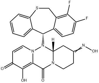 Dipyrido[2,1-c:2',1'-f][1,2,4]triazine-2,8,12(6H)-trione, 6-[(11S)-7,8-difluoro-6,11-dihydrodibenzo[b,e]thiepin-11-yl]-6a,7,9,10-tetrahydro-1-hydroxy-, 8-oxime, (6aR)- Struktur