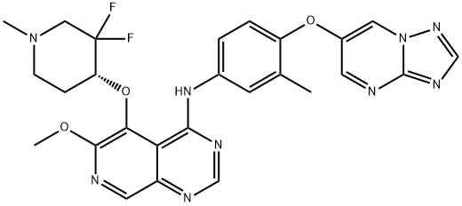 Pyrido[3,4-d]pyrimidin-4-amine, 5-[[(4R)-3,3-difluoro-1-methyl-4-piperidinyl]oxy]-6-methoxy-N-[3-methyl-4-([1,2,4]triazolo[1,5-a]pyrimidin-6-yloxy)phenyl]- Struktur