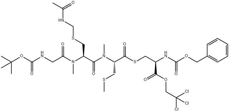 D-Cysteine, S-[N-[(1,1-dimethylethoxy)carbonyl]glycyl-S-[(acetylamino)methyl]-N-methyl-L-cysteinyl-N,S-dimethyl-L-cysteinyl]-N-[(phenylmethoxy)carbonyl]-, 2,2,2-trichloroethyl ester (9CI) Struktur