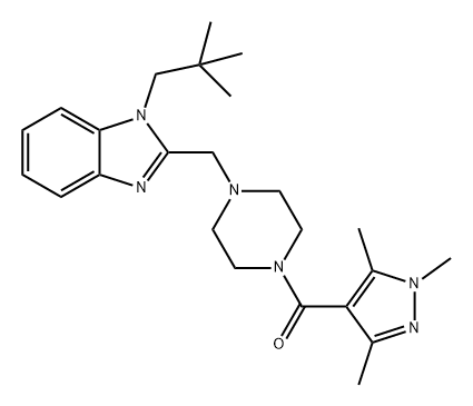 Methanone, [4-[[1-(2,2-dimethylpropyl)-1H-benzimidazol-2-yl]methyl]-1-piperazinyl](1,3,5-trimethyl-1H-pyrazol-4-yl)- Struktur