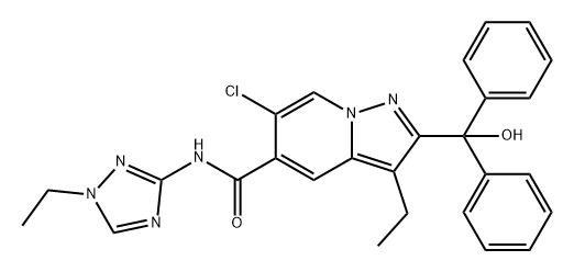 Pyrazolo[1,5-a]pyridine-5-carboxamide, 6-chloro-3-ethyl-N-(1-ethyl-1H-1,2,4-triazol-3-yl)-2-(hydroxydiphenylmethyl)- Struktur