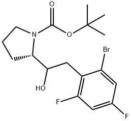 1-Pyrrolidinecarboxylic acid, 2-[2-(2-bromo-4,6-difluorophenyl)-1-hydroxyethyl]-, 1,1-dimethylethyl ester, (2S)- Struktur