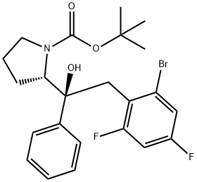 1-Pyrrolidinecarboxylic acid, 2-[(1S)-2-(2-bromo-4,6-difluorophenyl)-1-hydroxy-1-phenylethyl]-, 1,1-dimethylethyl ester, (2S)- Struktur