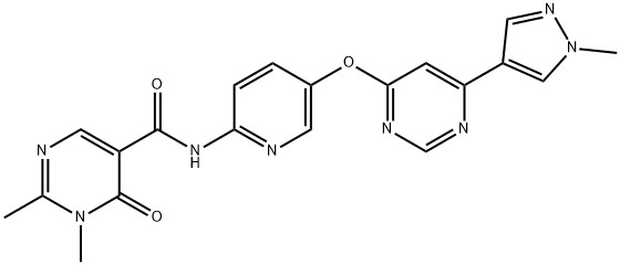 5-Pyrimidinecarboxamide, 1,6-dihydro-1,2-dimethyl-N-[5-[[6-(1-methyl-1H-pyrazol-4-yl)-4-pyrimidinyl]oxy]-2-pyridinyl]-6-oxo- Struktur