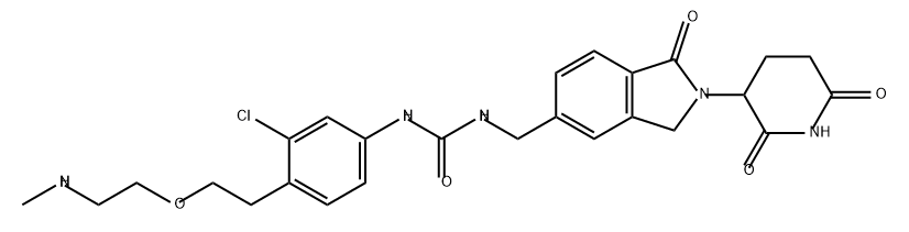 Urea, N-[3-chloro-4-[2-[2-(methylamino)ethoxy]ethyl]phenyl]-N'-[[2-(2,6-dioxo-3-piperidinyl)-2,3-dihydro-1-oxo-1H-isoindol-5-yl]methyl]- Struktur