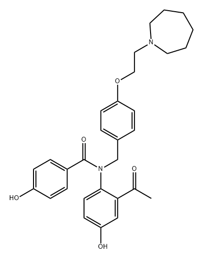 Benzamide, N-(2-acetyl-4-hydroxyphenyl)-N-[[4-[2-(hexahydro-1H-azepin-1-yl)ethoxy]phenyl]methyl]-4-hydroxy- Struktur