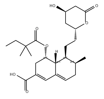 2-Naphthalenecarboxylic acid, 4-(2,2-dimethyl-1-oxobutoxy)-3,4,4a,5,6,7-hexahydro-6-methyl-5-[2-[(2R,4R)-tetrahydro-4-hydroxy-6-oxo-2H-pyran-2-yl]ethyl]-, (4S,4aR,5S,6S)-rel- Struktur