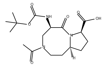 Pyrrolo[1,2-a][1,5]diazocine-8-carboxylic acid, 3-acetyl-5-[[(1,1-dimethylethoxy)carbonyl]amino]decahydro-6-oxo-, (5R,8R,10aS)- Struktur