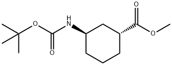 Cyclohexanecarboxylic acid, 3-[[(1,1-dimethylethoxy)carbonyl]amino]-, methyl ester, (1R,3R)- Struktur